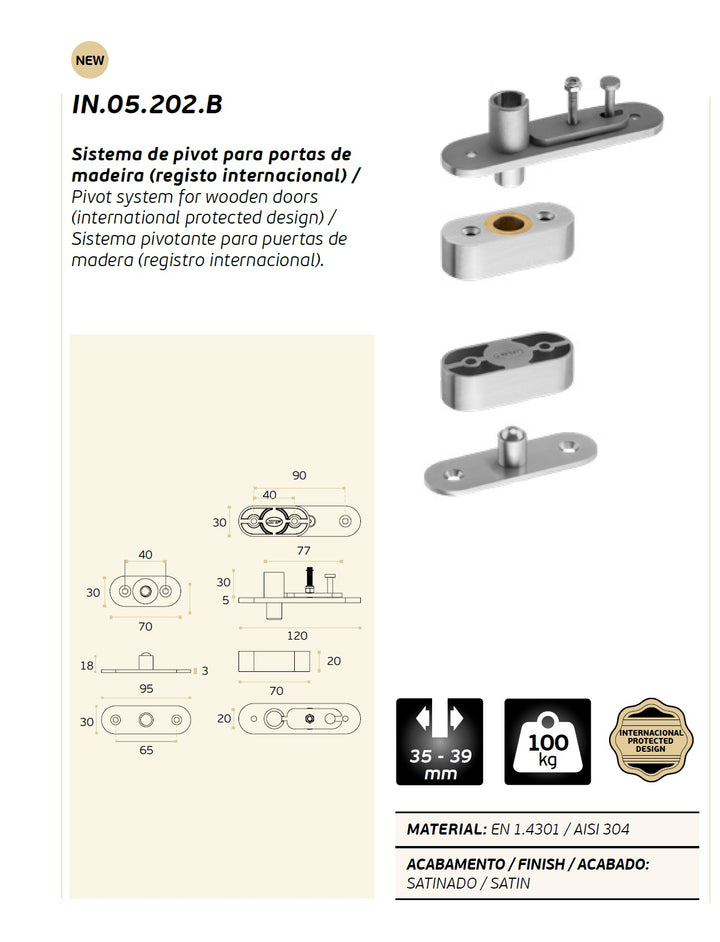 IN.05.202.A/B Concealed Pivot System for wooden doors