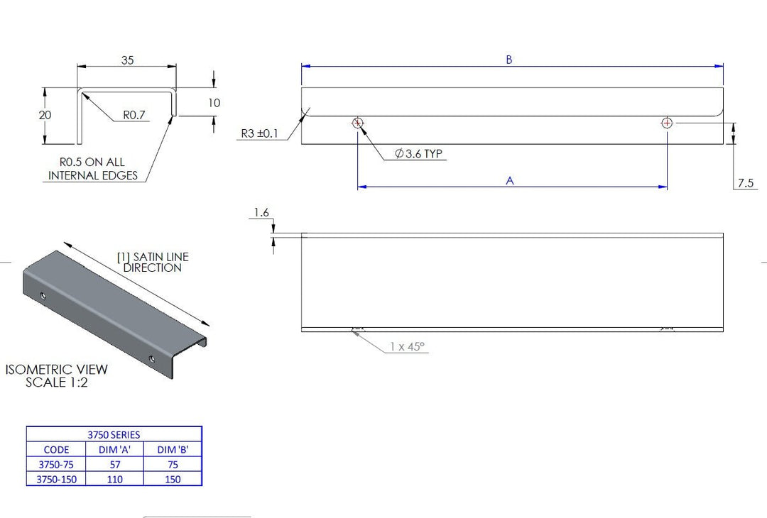 NEW 3750 Mardeco Overlay Kitchen Handle - Mardeco Architectural Hardware