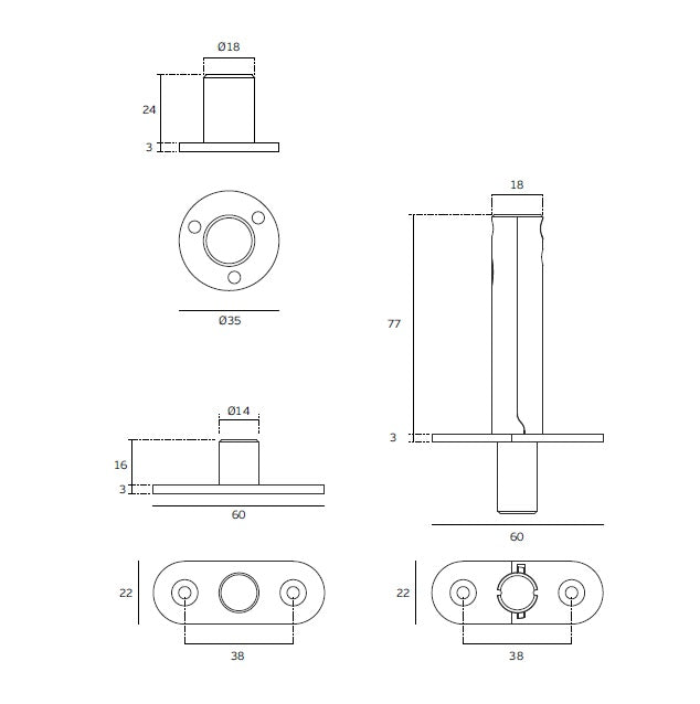 IN.05.208 Flush hinge for single or double action wooden doors (65kg)