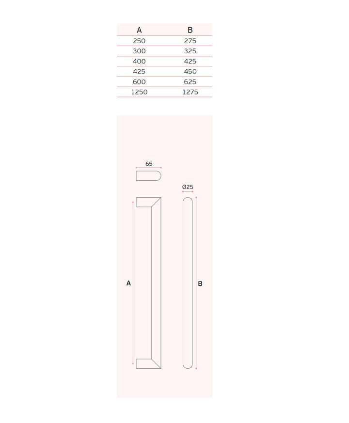 IN.07.204.D.25. Back to Back Pull handle (Ø25mm)