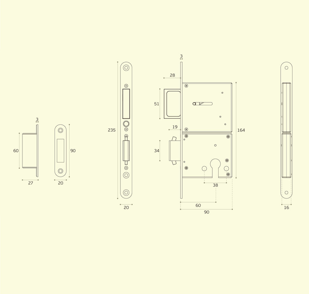 IN.20.501 Mortice lock with retractable handle for sliding doors