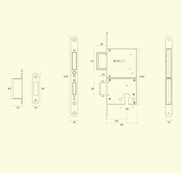 IN.20.501 Mortice lock with retractable handle for sliding doors