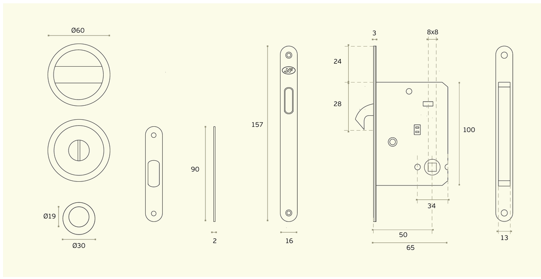 IN.20.937 Mortice door lock privacy set round