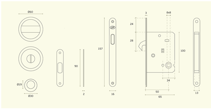 IN.20.937 Mortice door lock privacy set round