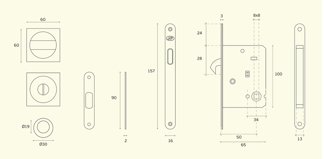 IN.20.938 Mortice door lock privacy set square